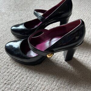 Coach Women's Lilas Mary Jane Platform Black Patent Pump Black Heel Size 9